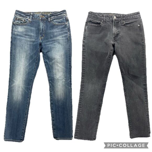 Lot Of 2 American Eagle Airflex + Jeans Mens 29x30 Slim Stretch Black Blue - Picture 1 of 16